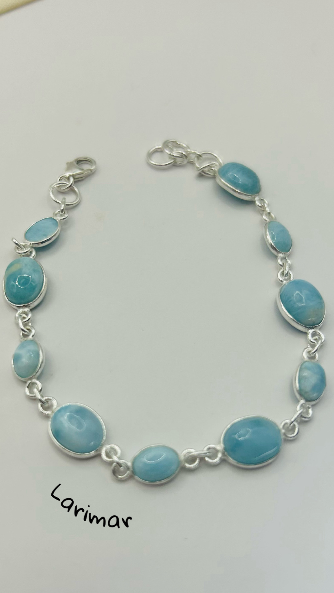 Pulseira larimar 10 pedras prata 925 (18,5 + 1,0 cm) 