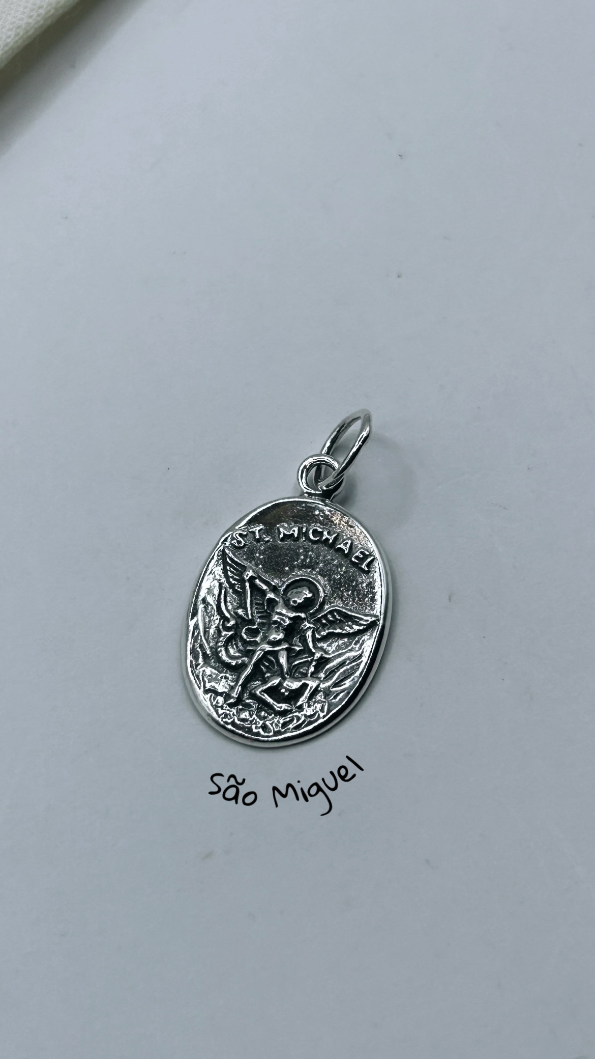 Pingente São Miguel  Arcanjo  prata balinês envelhecida 925 (frente) 