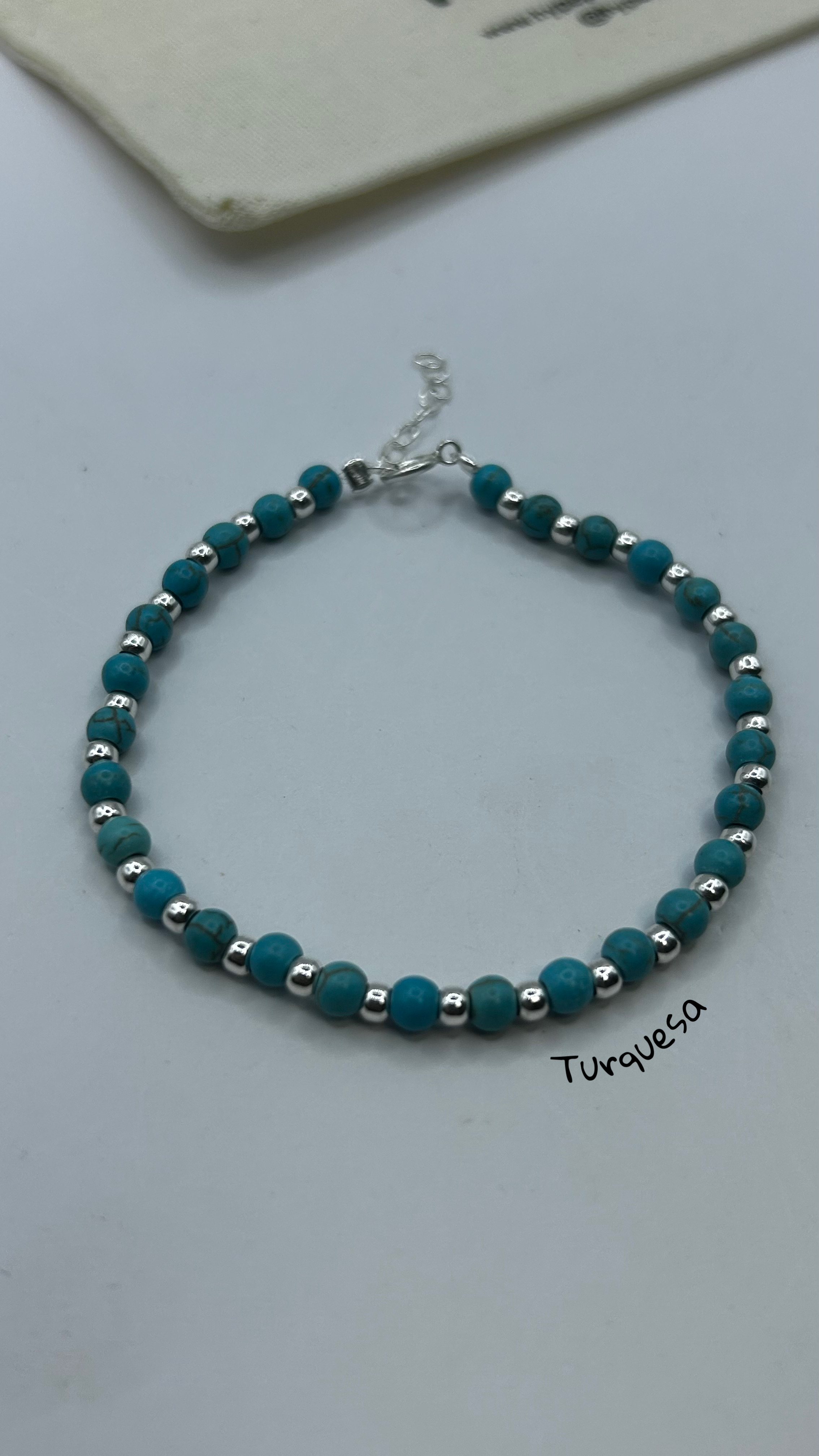 Pulseira turquesa com bolinhas em prata 925 (17 + 2 cm)  