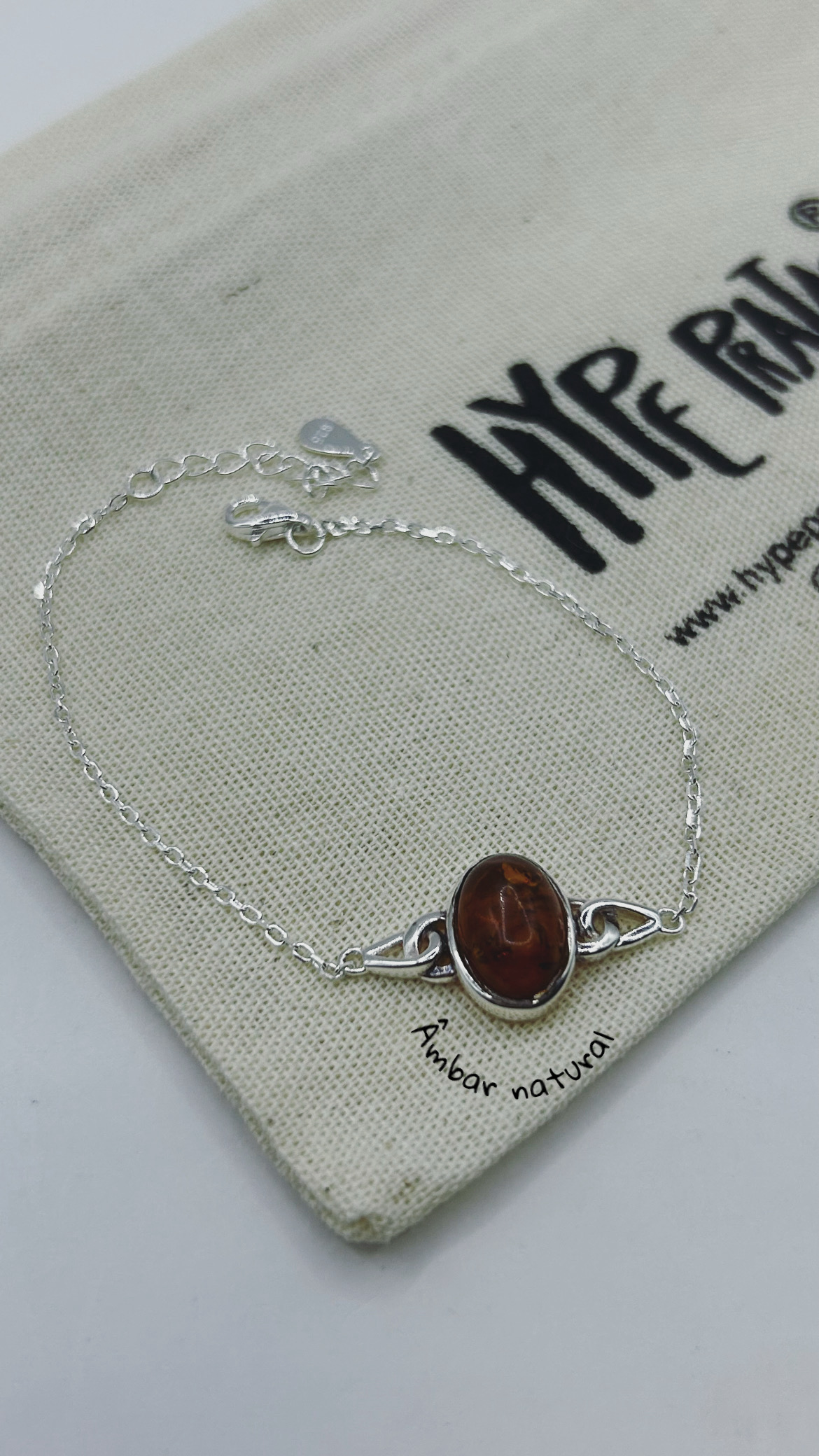 Pulseira pedra âmbar prata 925 (16 cm + 3 cm)  