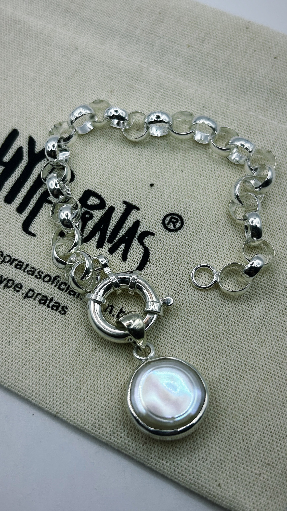 Pulseira elo português grossa com fecho boia prata 925(0,3 mm/18,5 cm) 