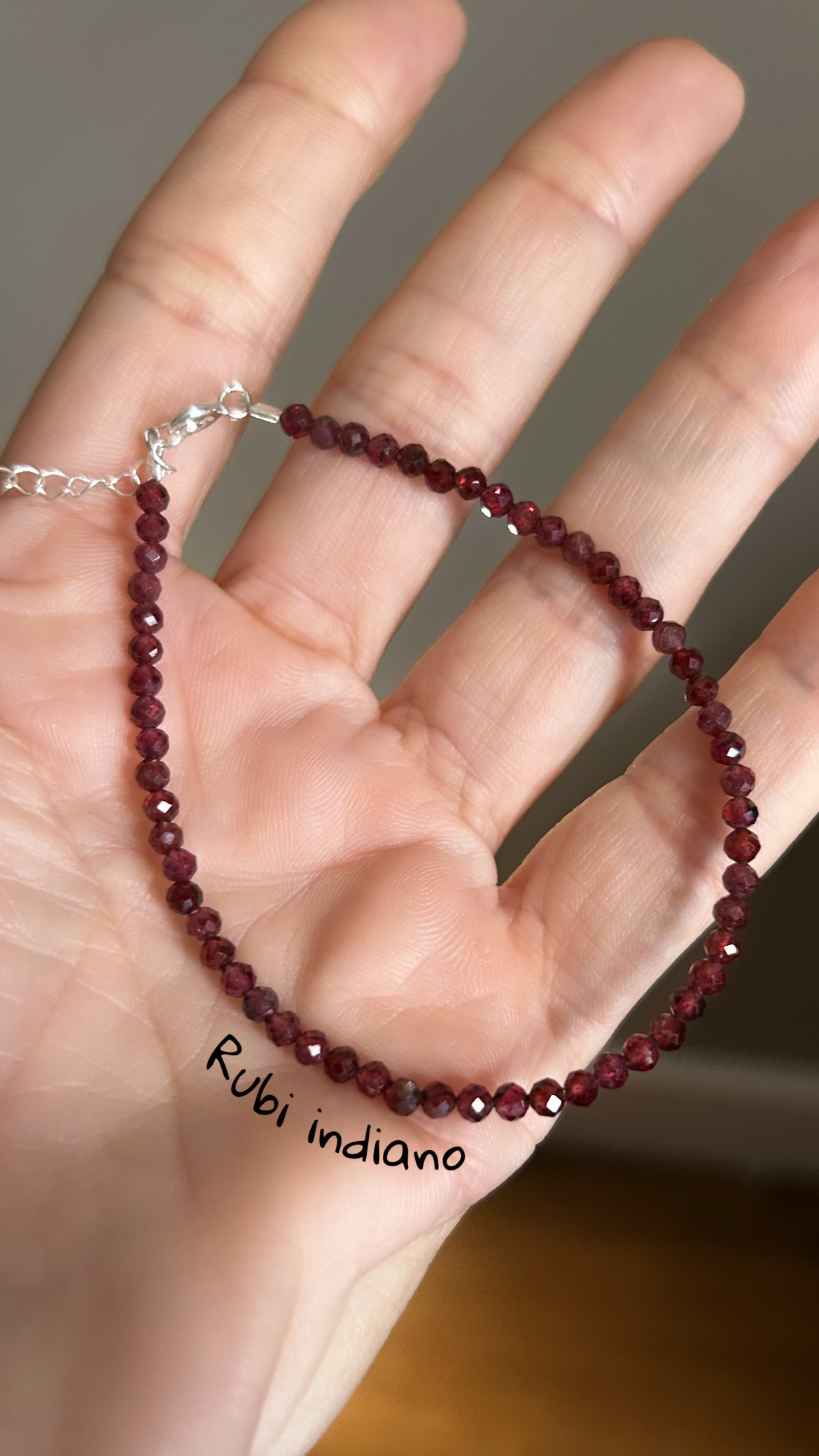 Pulseira pedra rubi indiano natural prata 925 (18 cm+ 2 cm extensor)  
