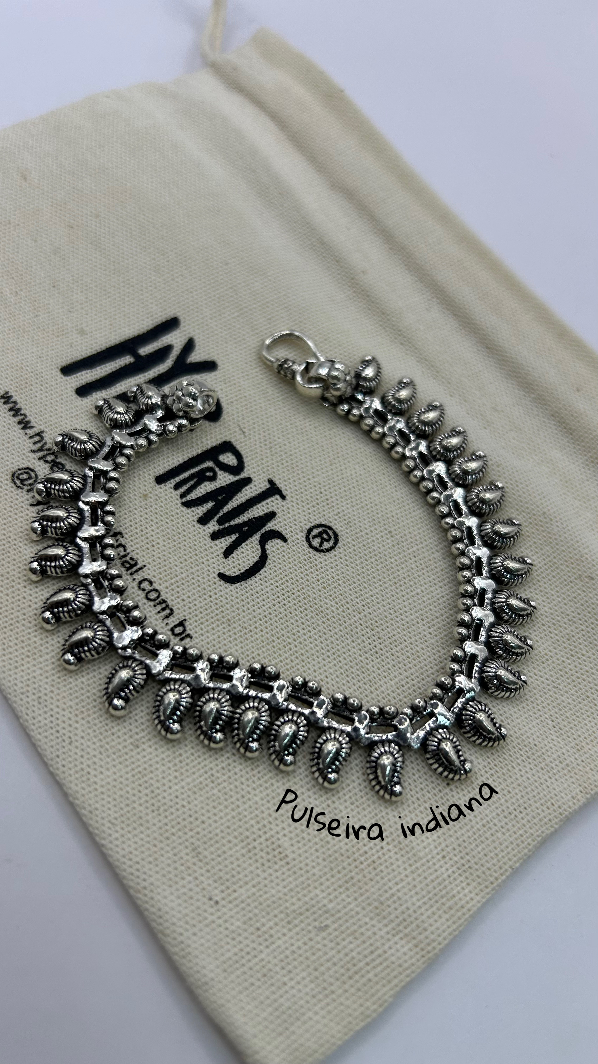 Pulseira folhas balinês prata indiana 925 (18 cm)
