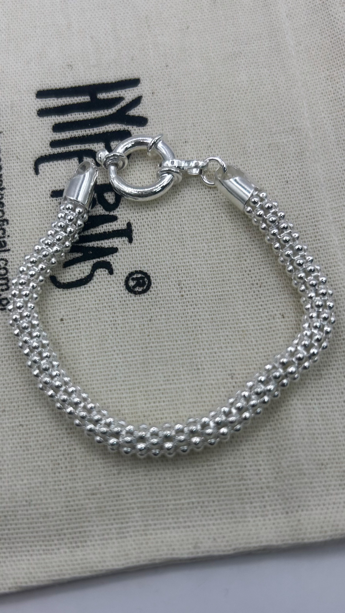 Pulseira pipoca roliça prata branca 925(18,5 cm/0,6 mm)