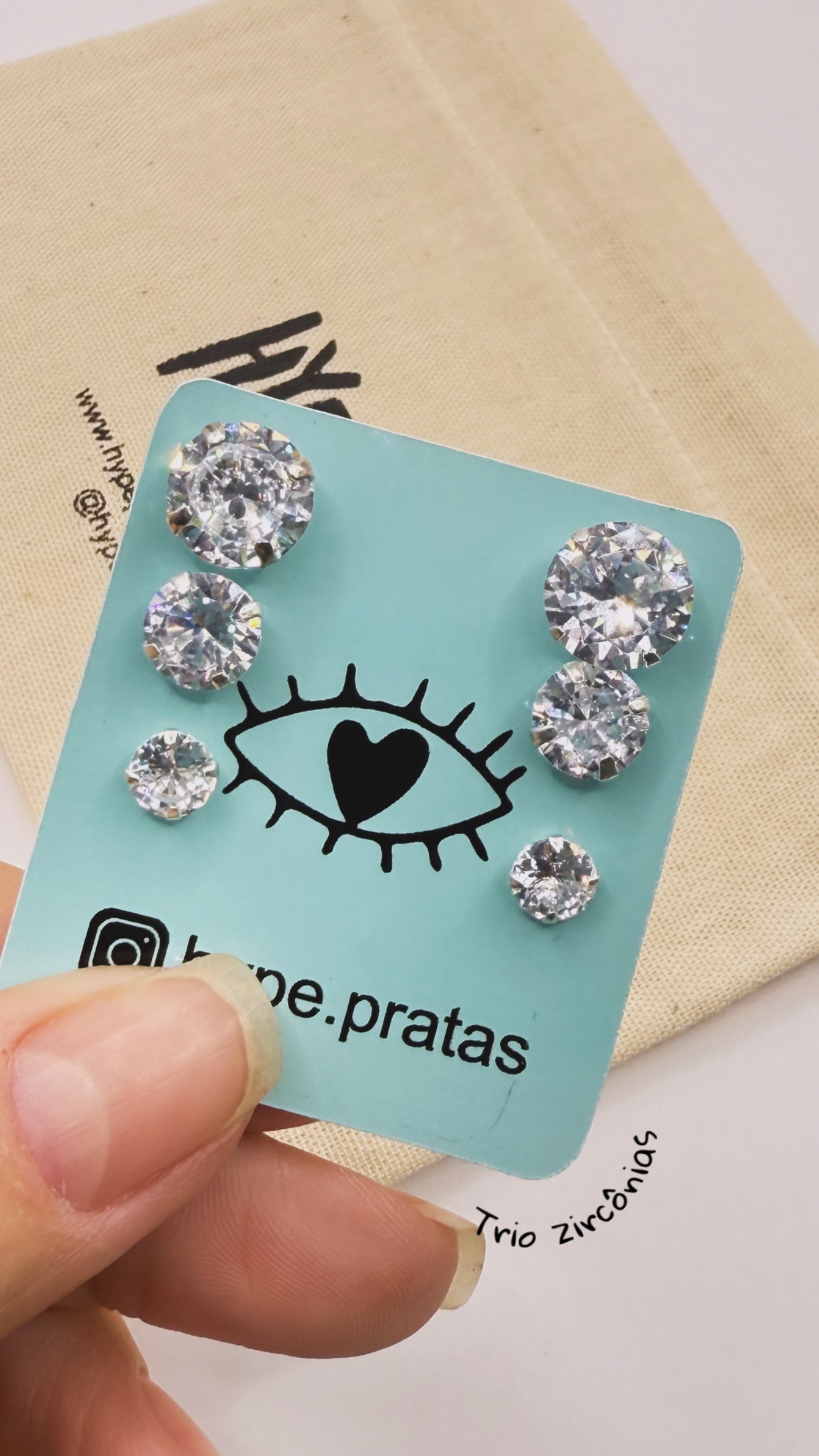 Brinco trio ponto de luz zircônia prata 925(maiores) 