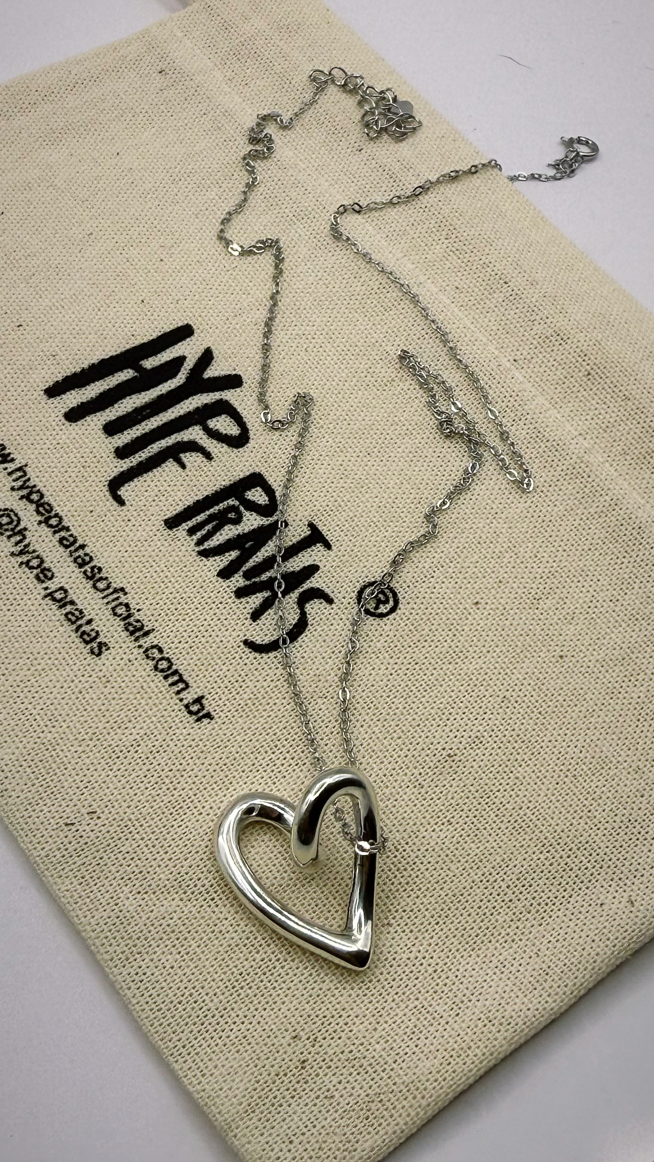 Corrente com  coração prata 925 com banho de ródio (45 + 5 cm) 