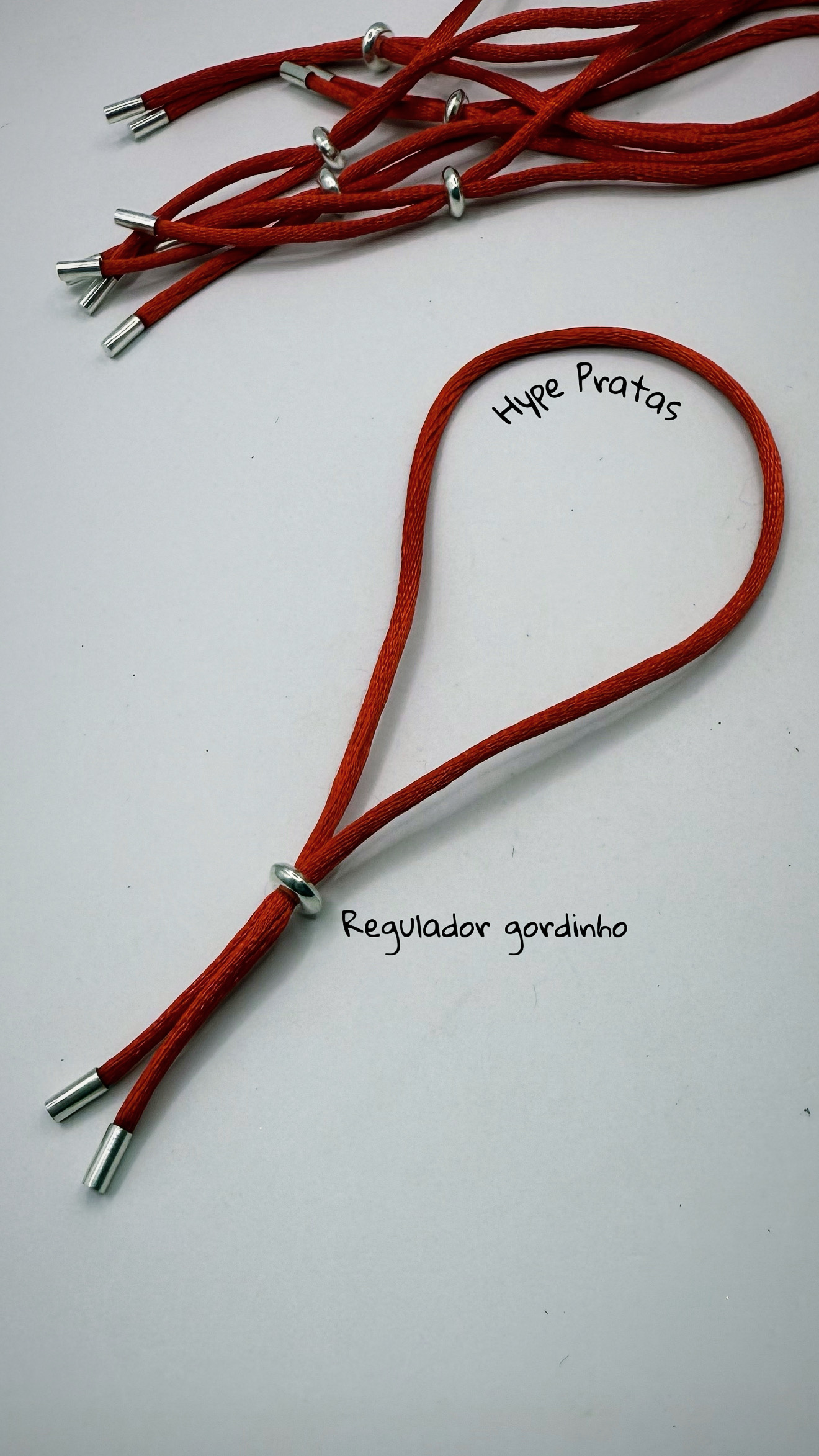 Pulseira cetim vermelha gravata regulador gordinho prata 925  (infantil)