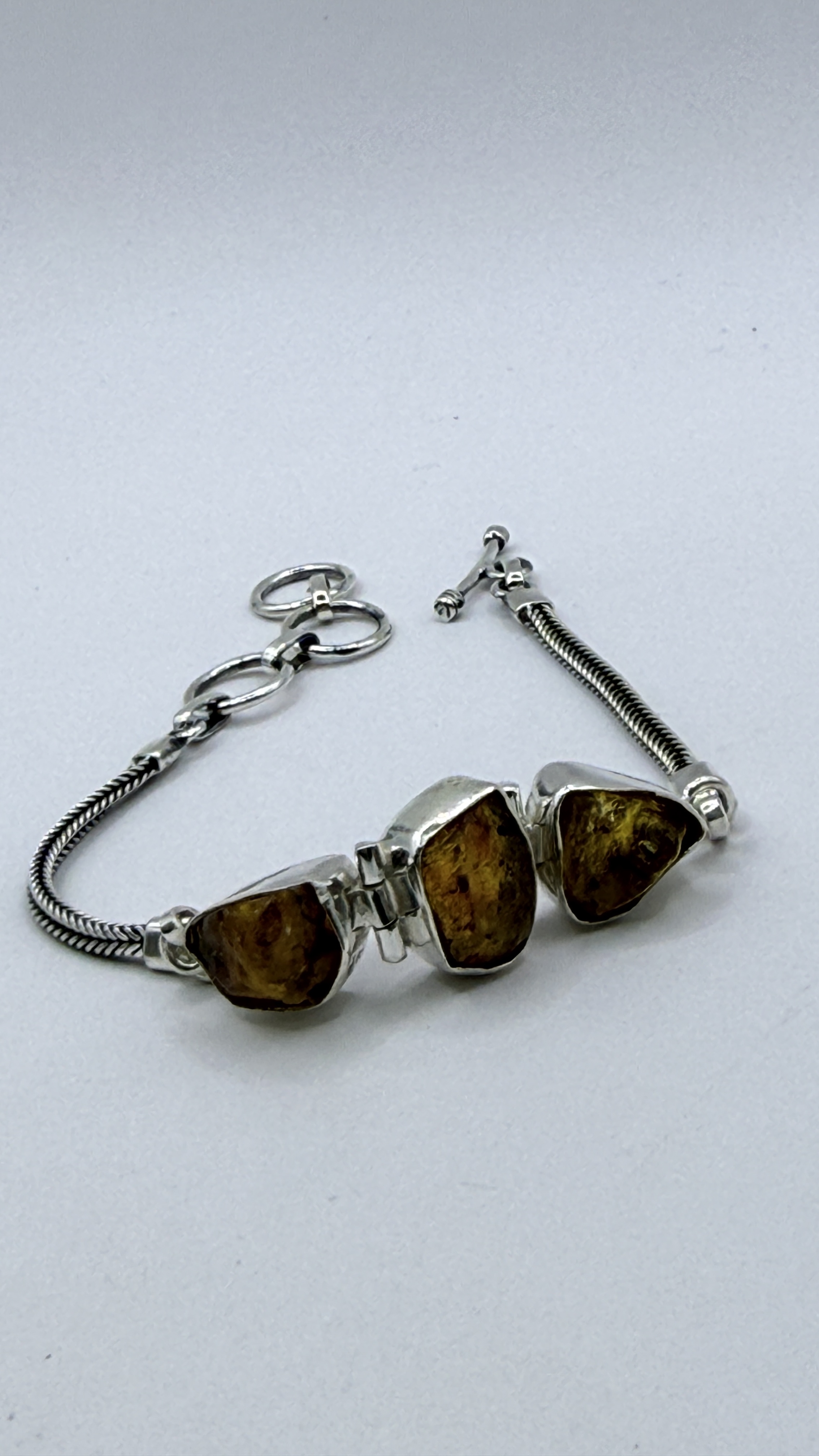 Pulseira âmbar bruta prata 925 (18,5 cm + 2,5 cm) 