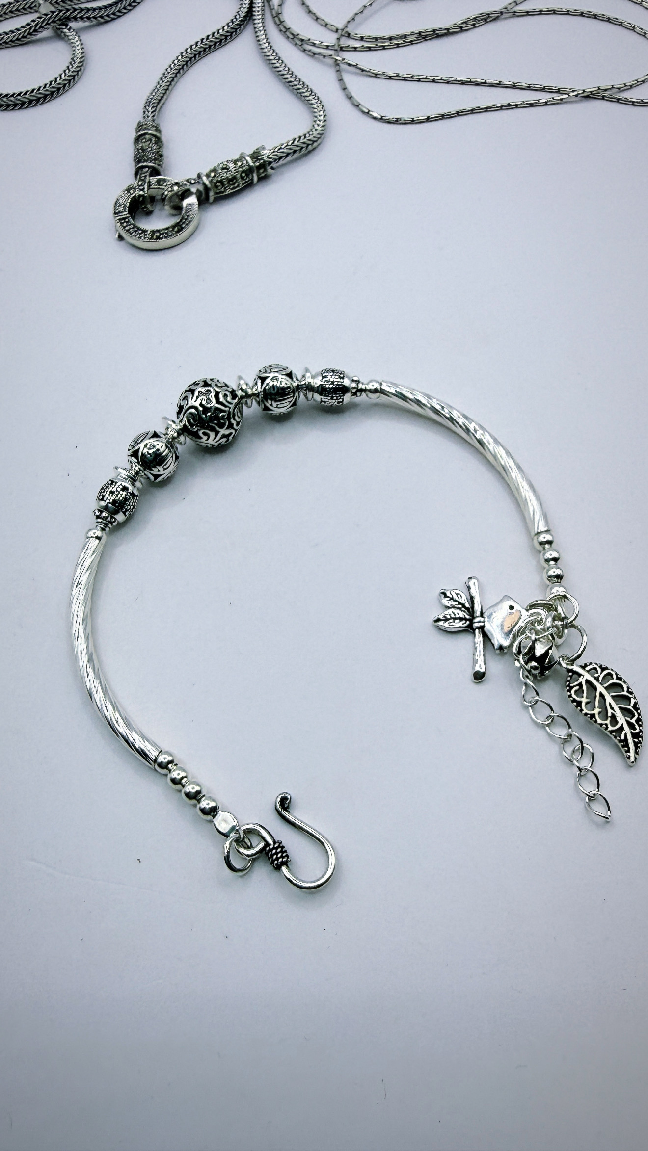 Pulseira bolas e tubinho tailandesa prata 925 (18 cm)   