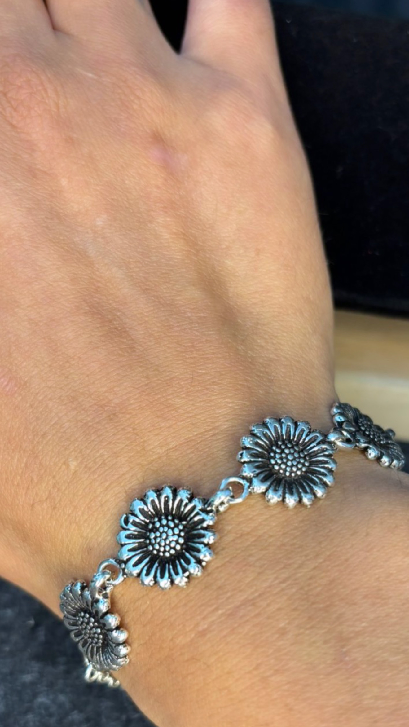 Pulseira girassol prata bali 925 (19 cm + 5 cm)  