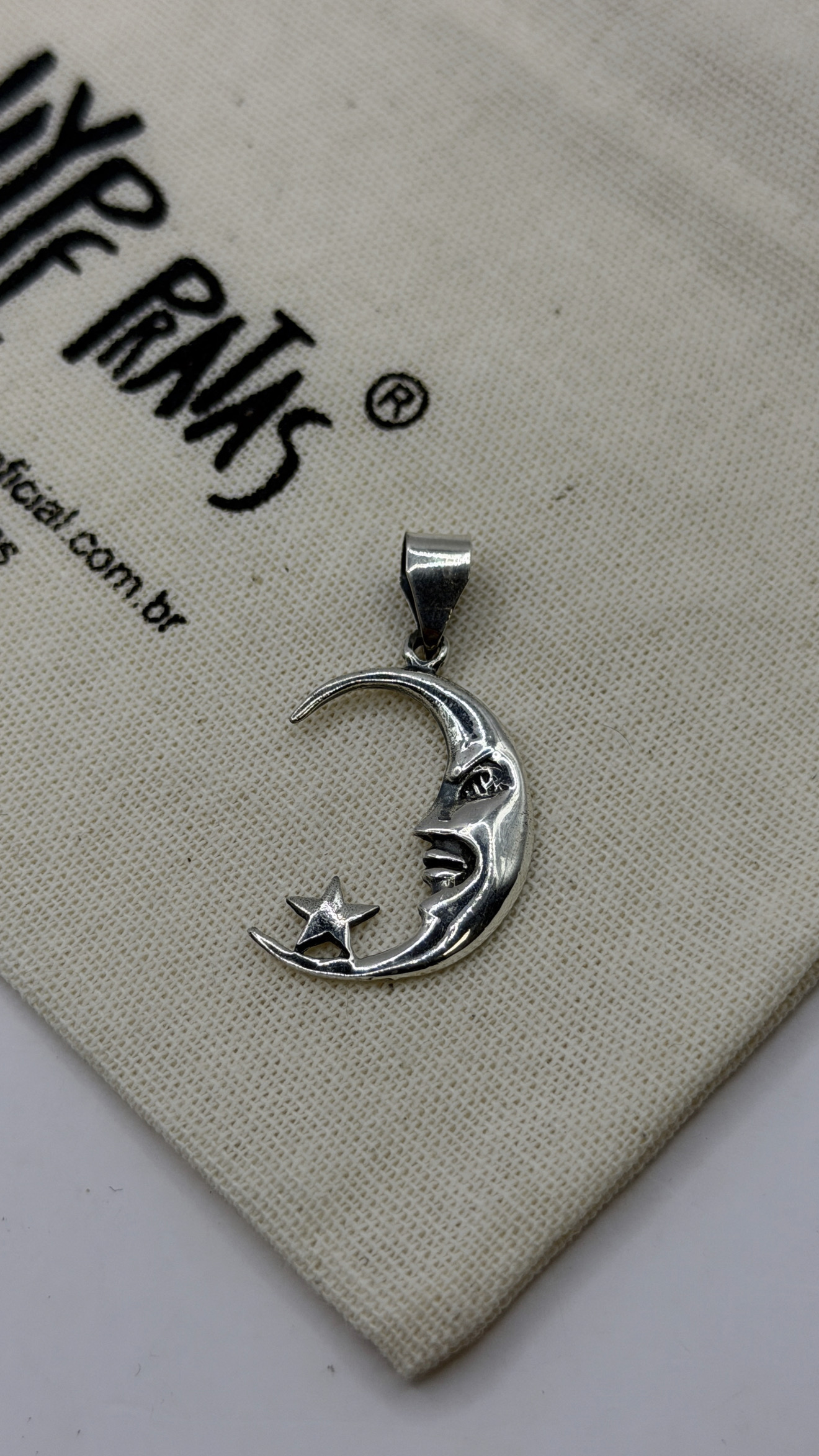 Pingente meia lua boho prata envelhecida 925 