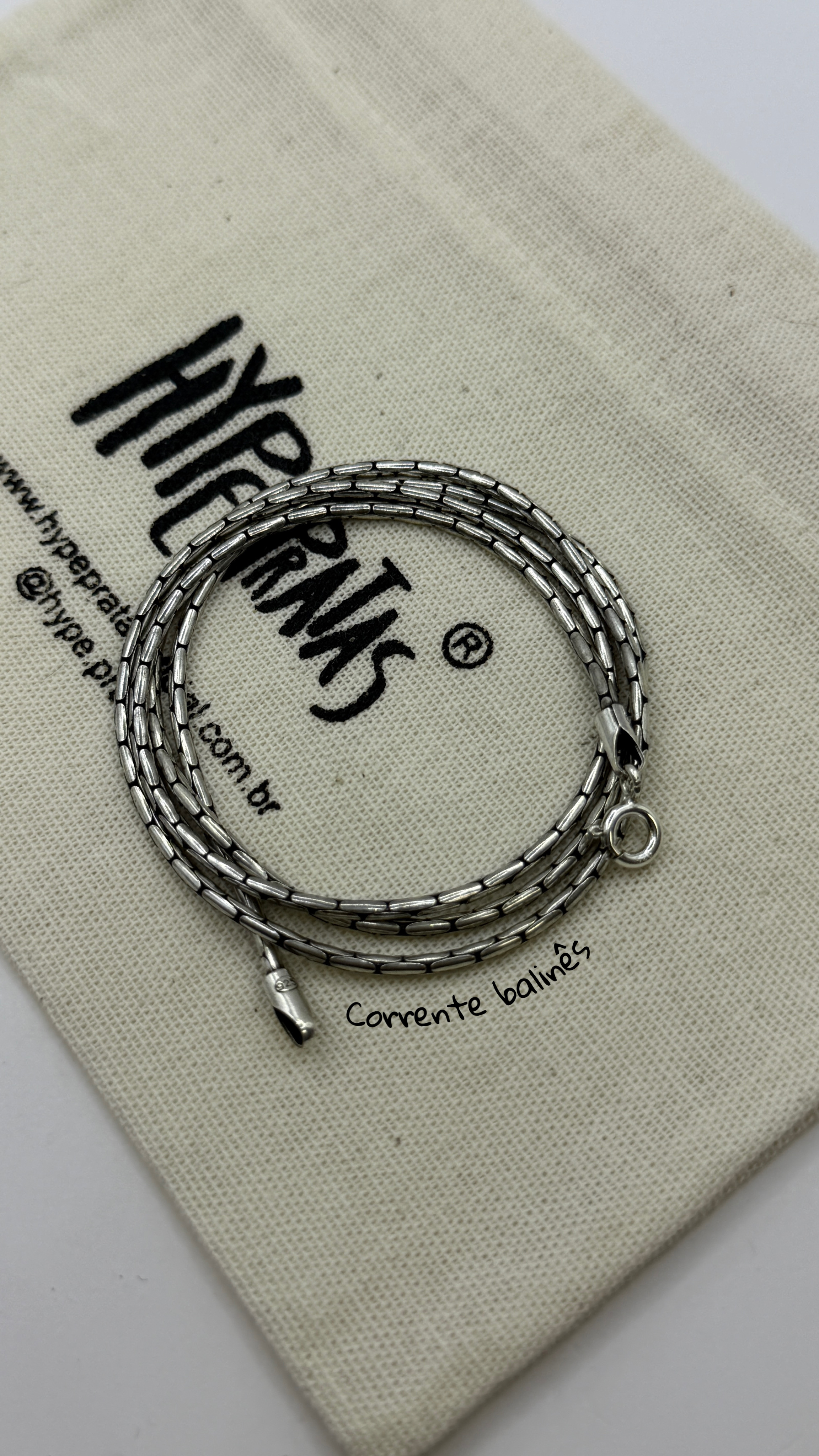 Corrente bali tijolinho prata envelhecida 925 (56 cm/0,1 mm) 