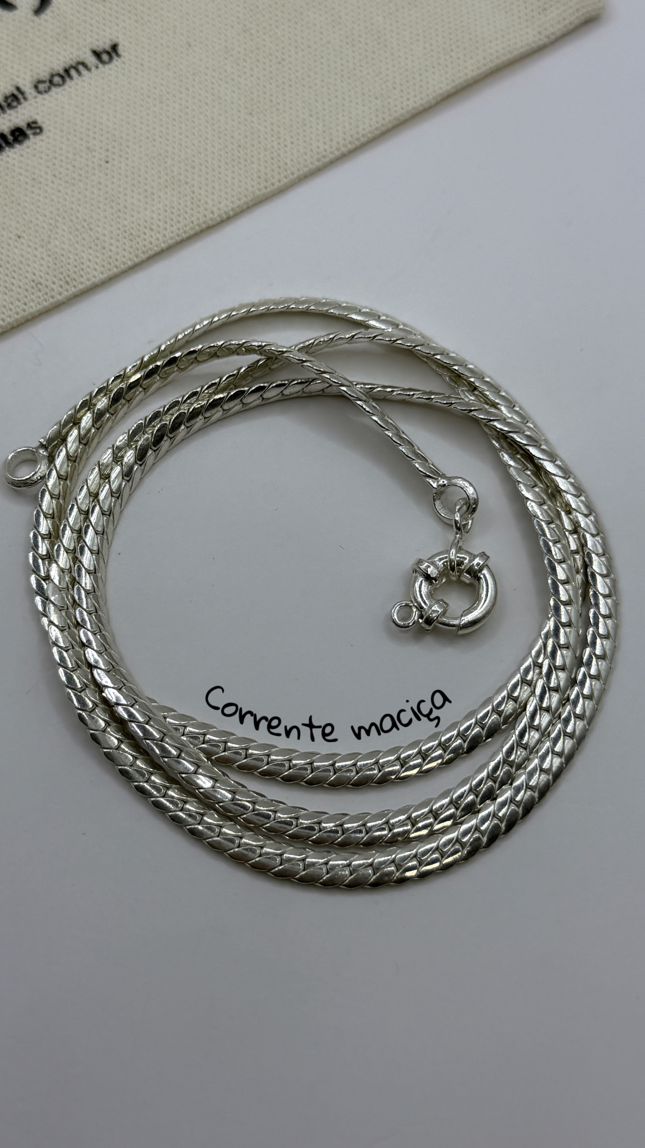 Corrente cobra maciça com fecho boia prata 925 (57,5 cm/0,4 mm) 