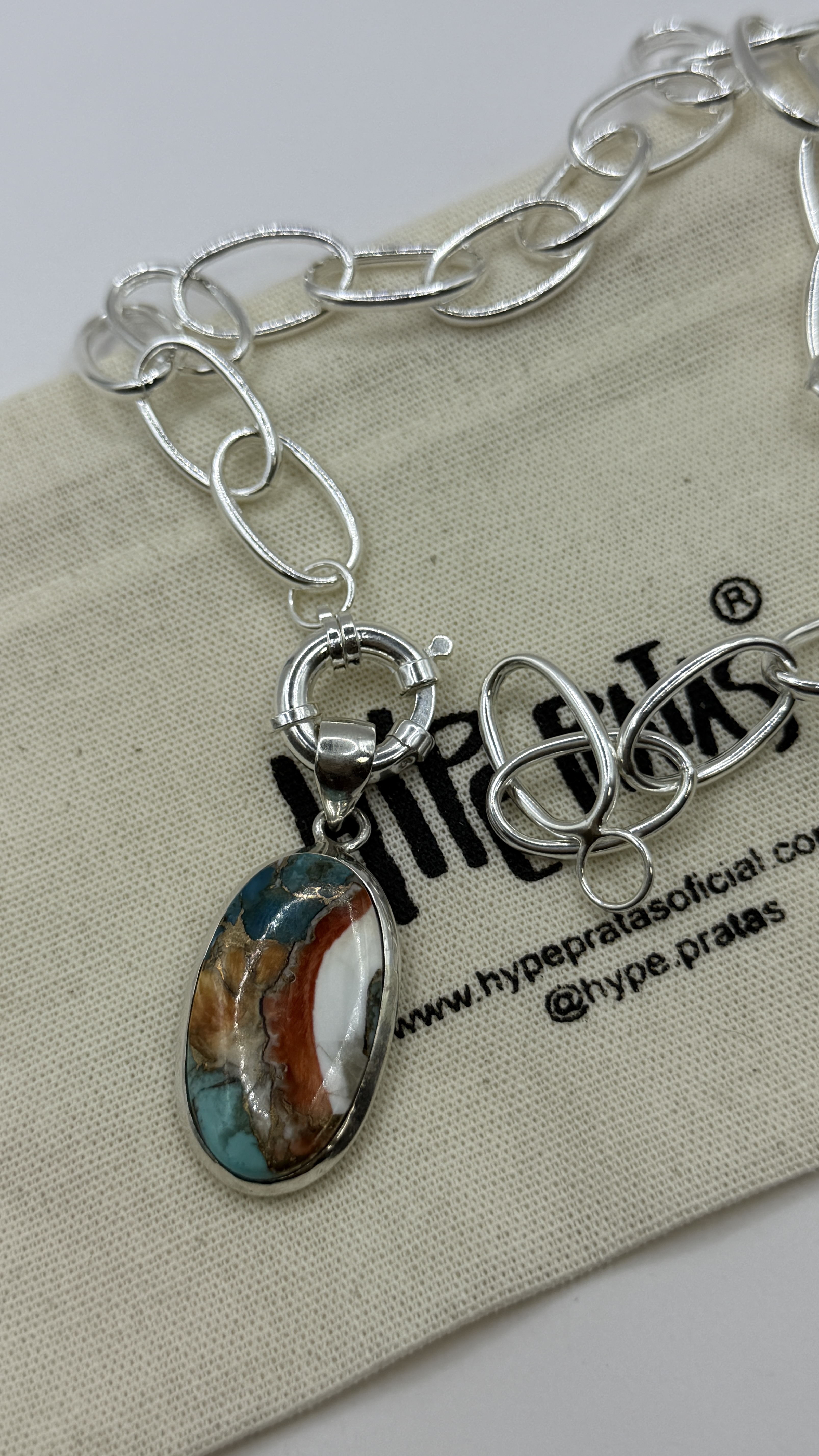 Pingente turquesa oyster natural prata 925   