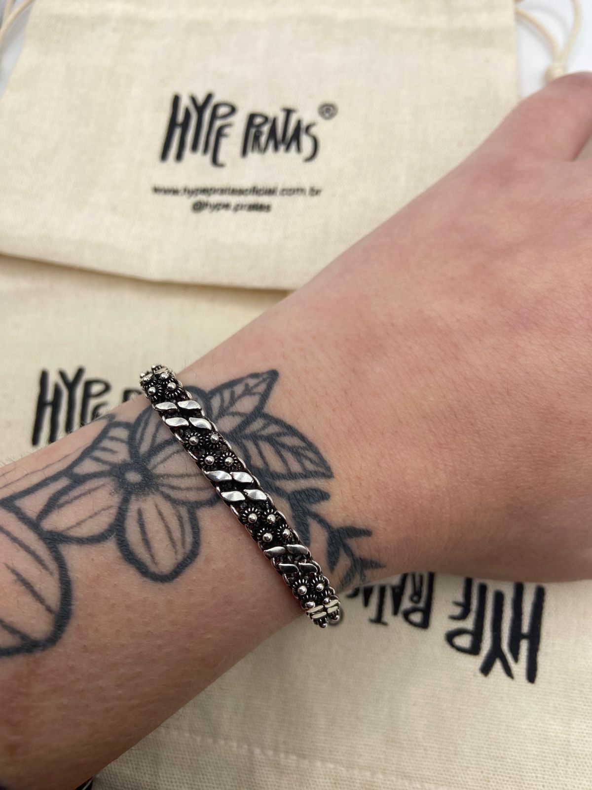 Pulseira roliça folha/pikun bali prata 925 (22cm)