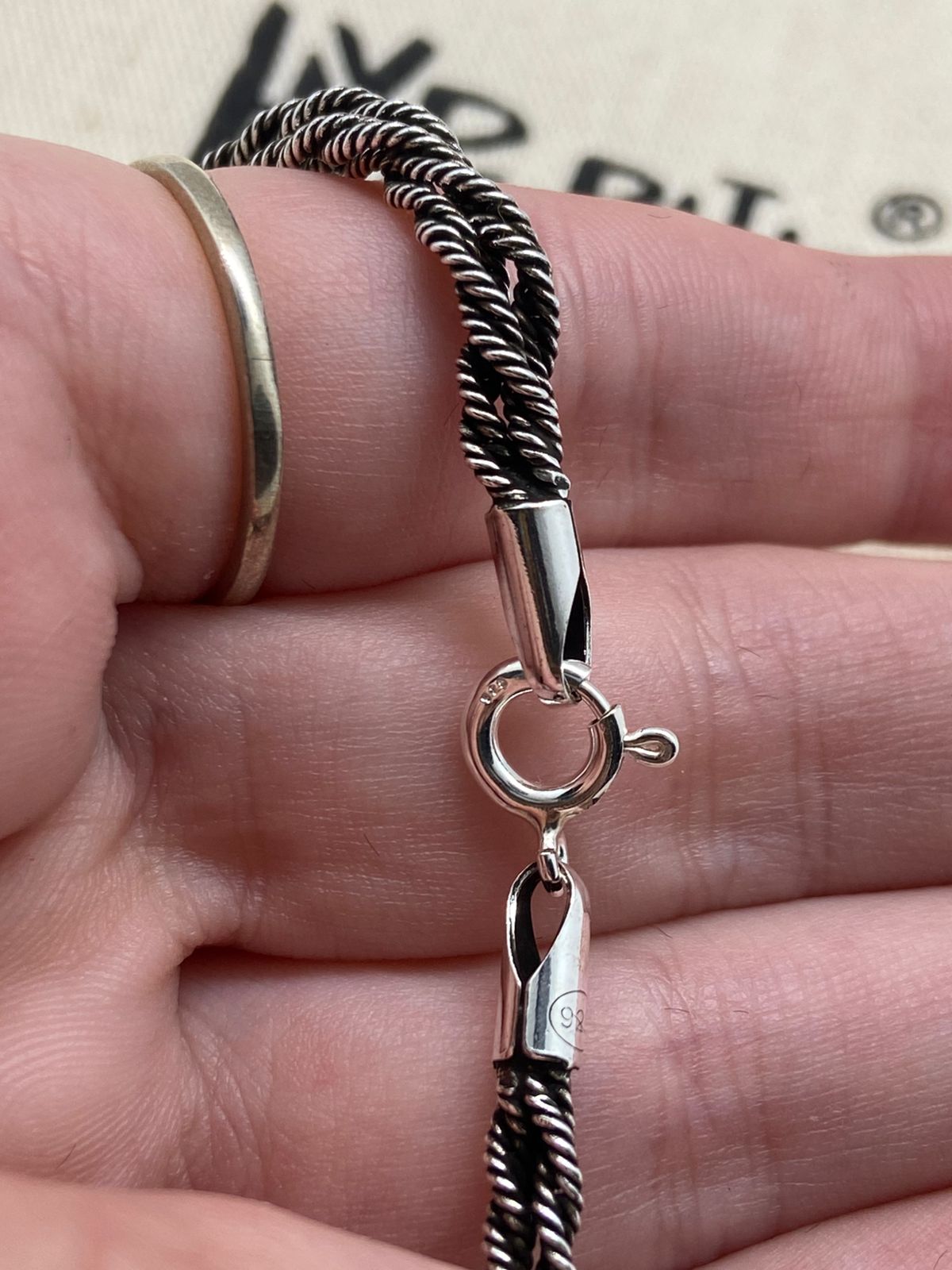 Pulseira 3 fios prata envelhecida 