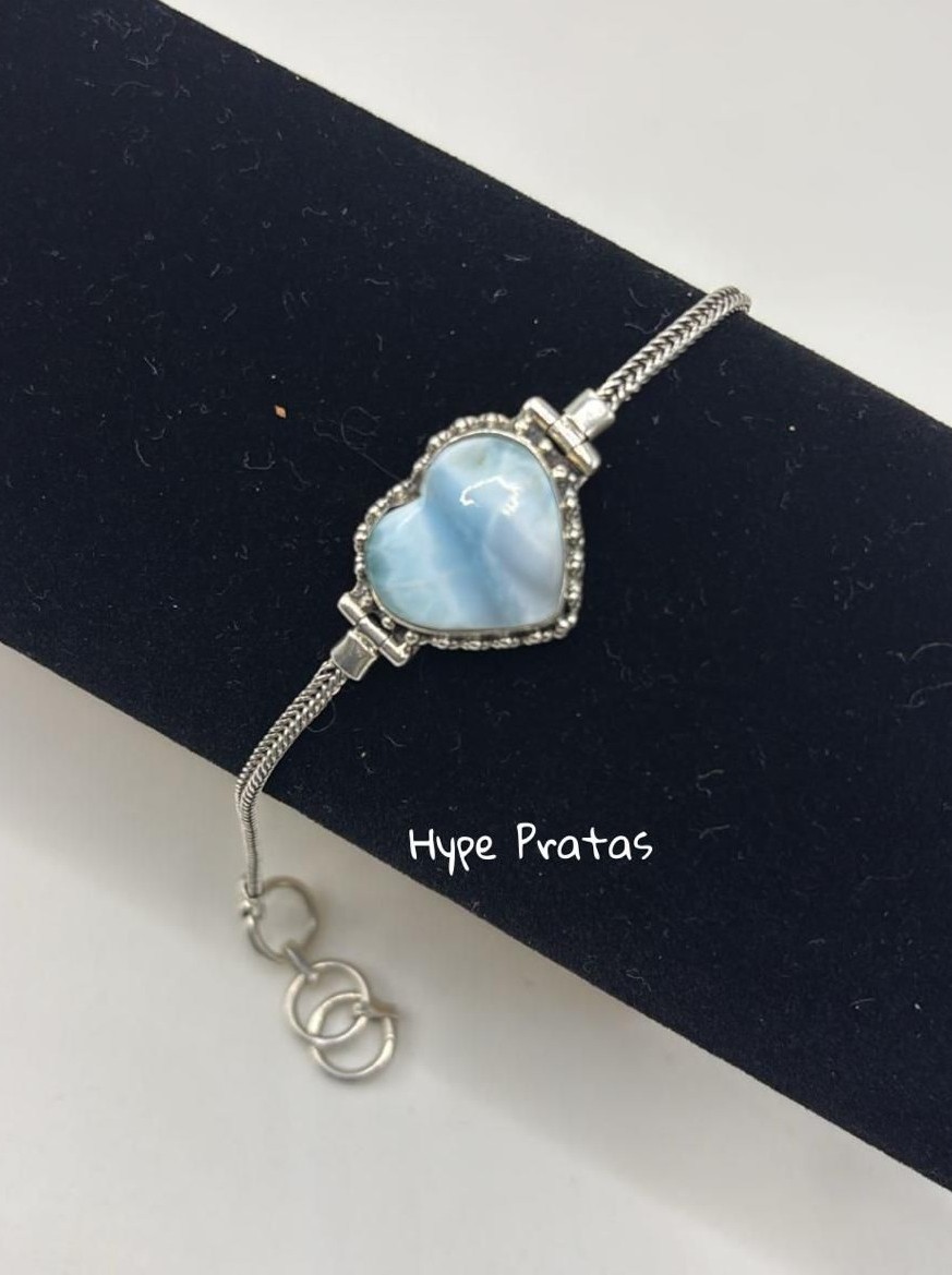 Pulseira coração larimar  (17cm + 3cm)